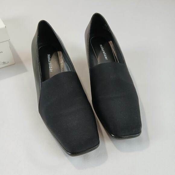 Naturalizer Shoes Womens 8.5 Parmel Black Fabric 875N02 Block Heels Loafer - Picture 3 of 11